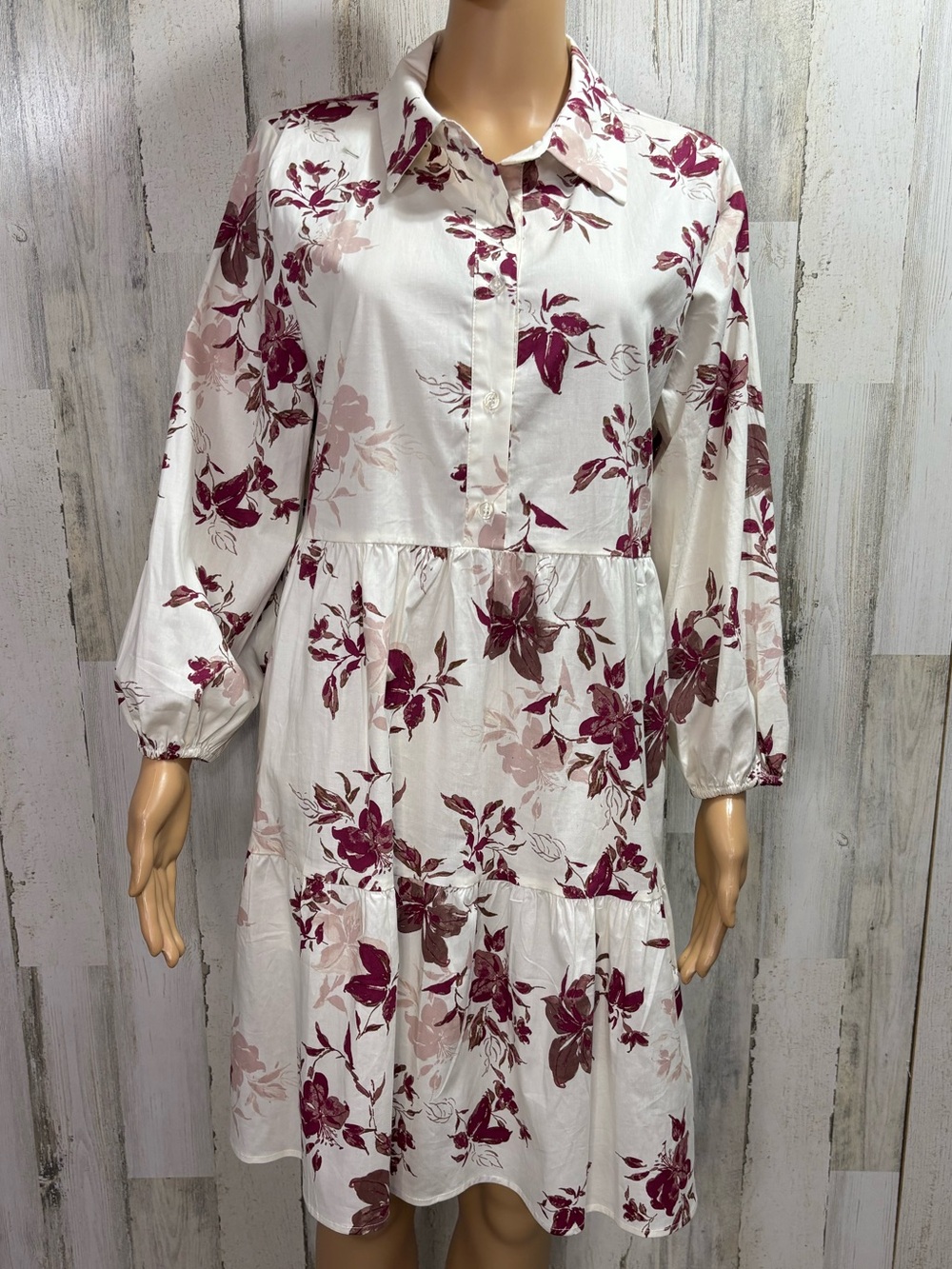 Rachel Zoe Cream Floral Long Sleeve Tiered Dress